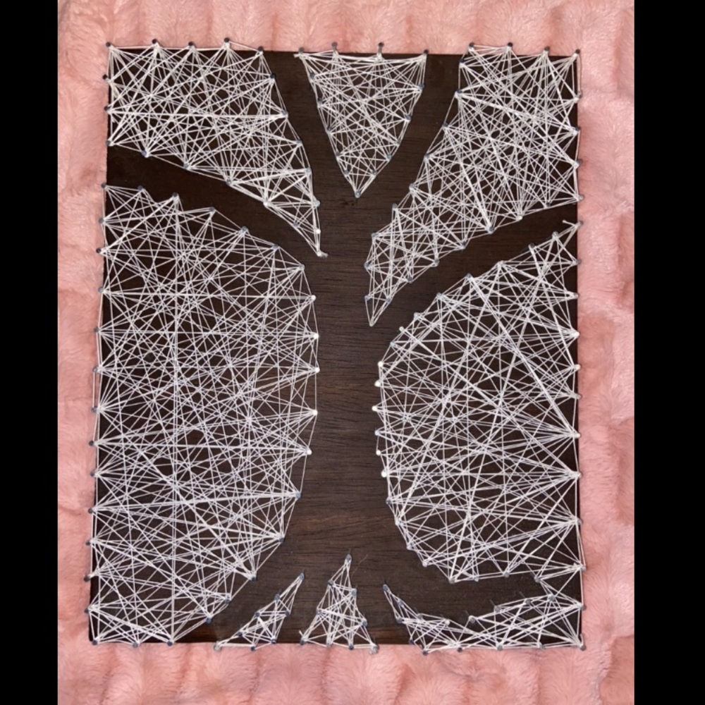 Wooden nail and yarn tree art decor